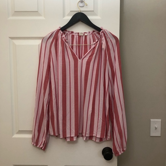 GAP Stripe Ruffle Shirt Lightweight Flowy Peasant Striped Summer Blouse Medium - Picture 12 of 15